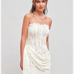 Cider Cream corset boned Lace Strapless Dress fairycore